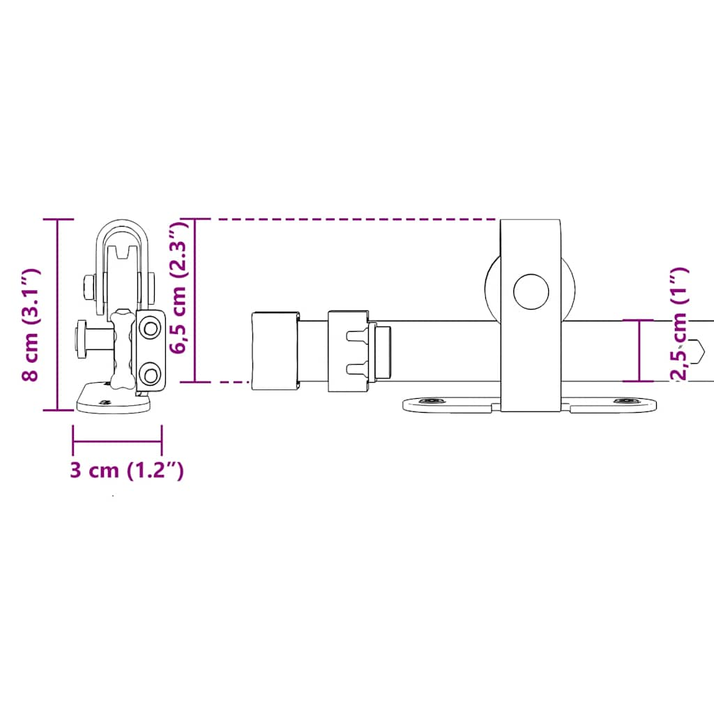 Sliding Cabinet Door Kit 213 cm Carbon Steel