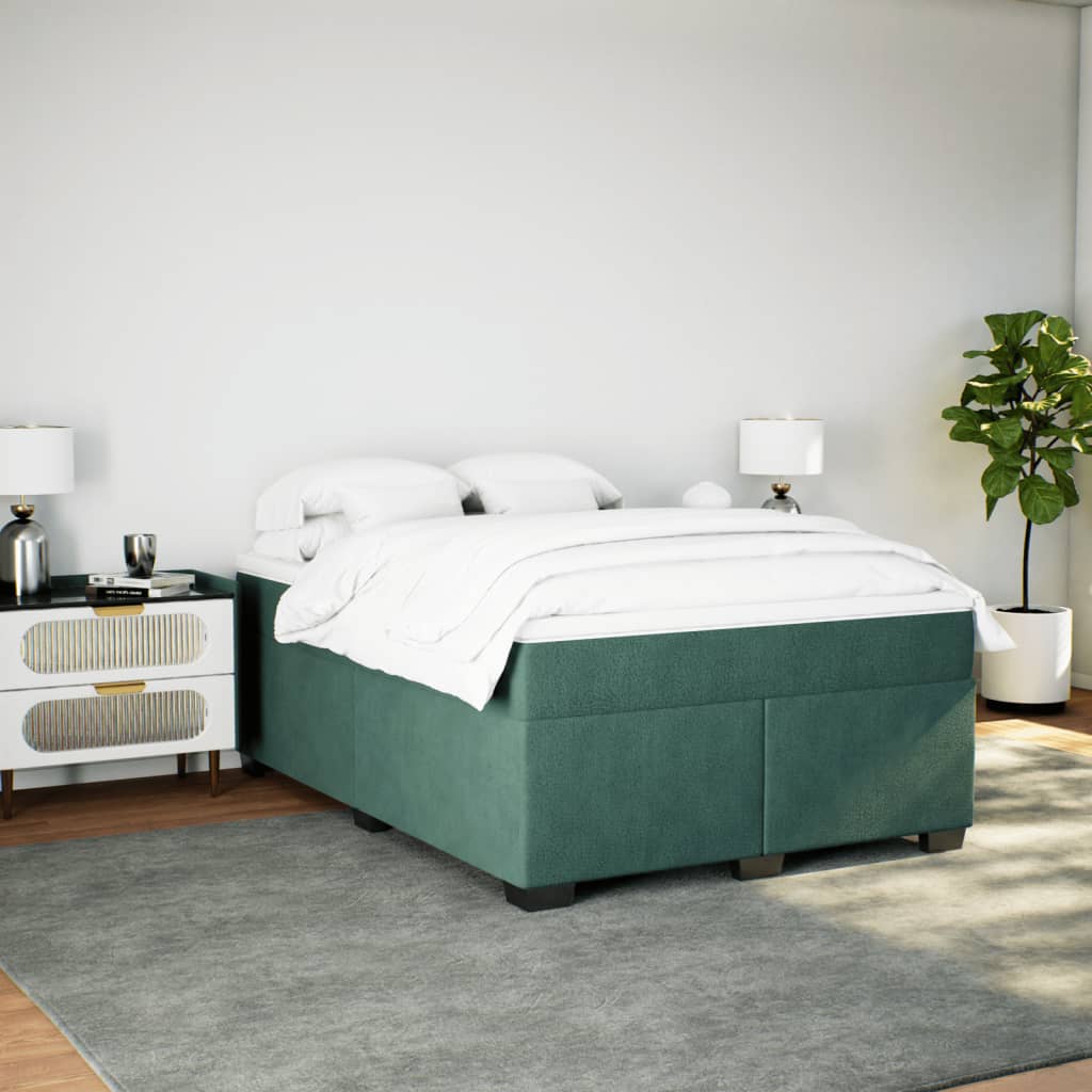 Box Spring Bed with Mattress Dark Green 140x200 cm Velvet