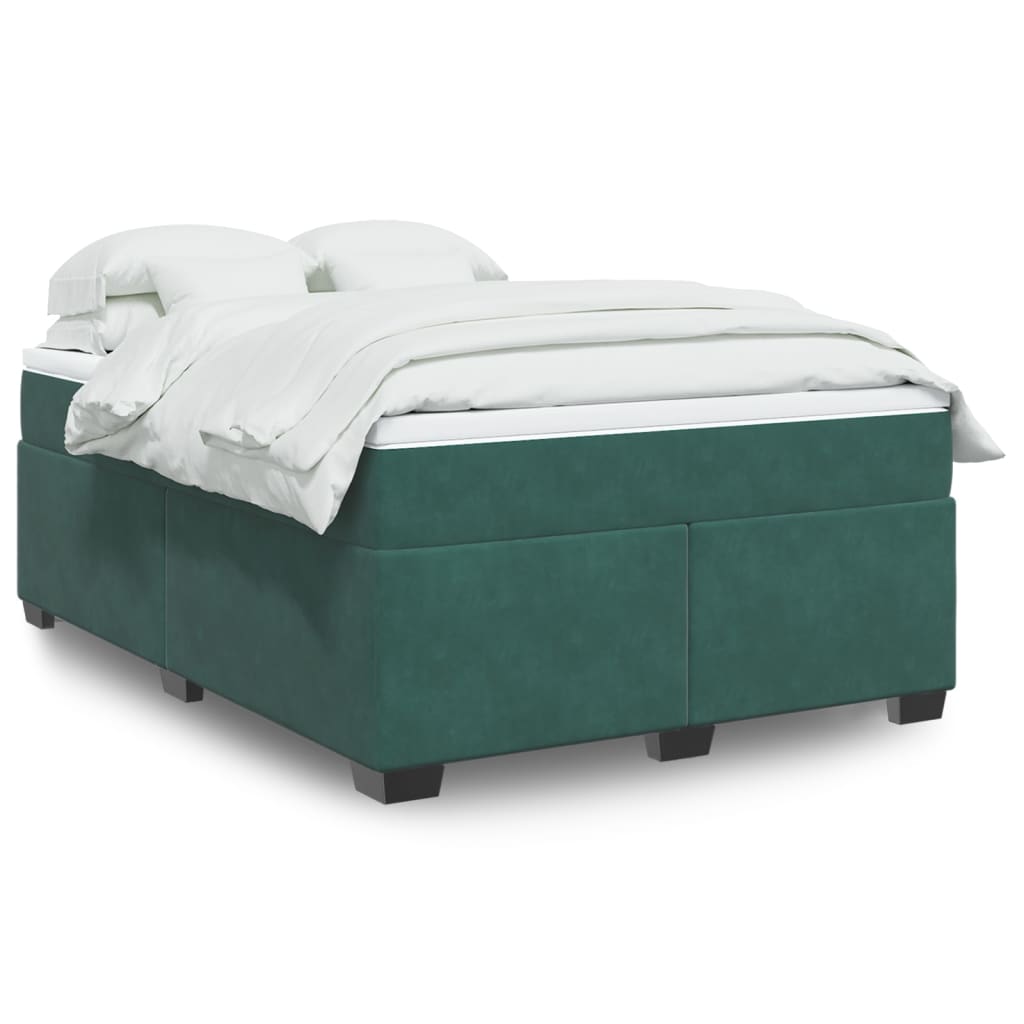 Box Spring Bed with Mattress Dark Green 140x200 cm Velvet