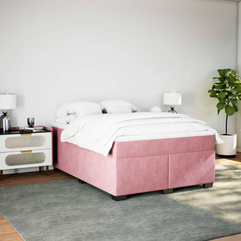 Box Spring Bed with Mattress Pink 140x200 cm Velvet