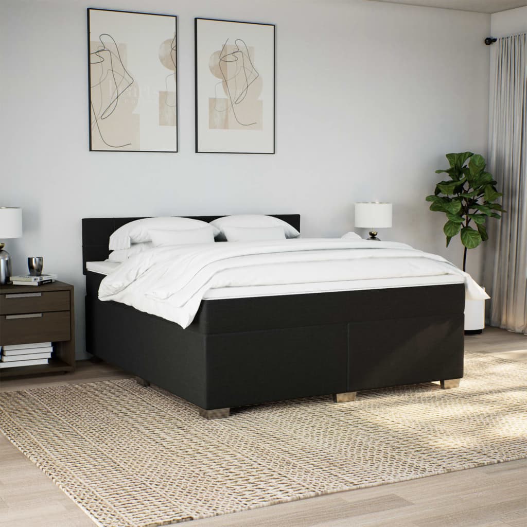 Box Spring Bed with Mattress Black 180x200 cm Fabric