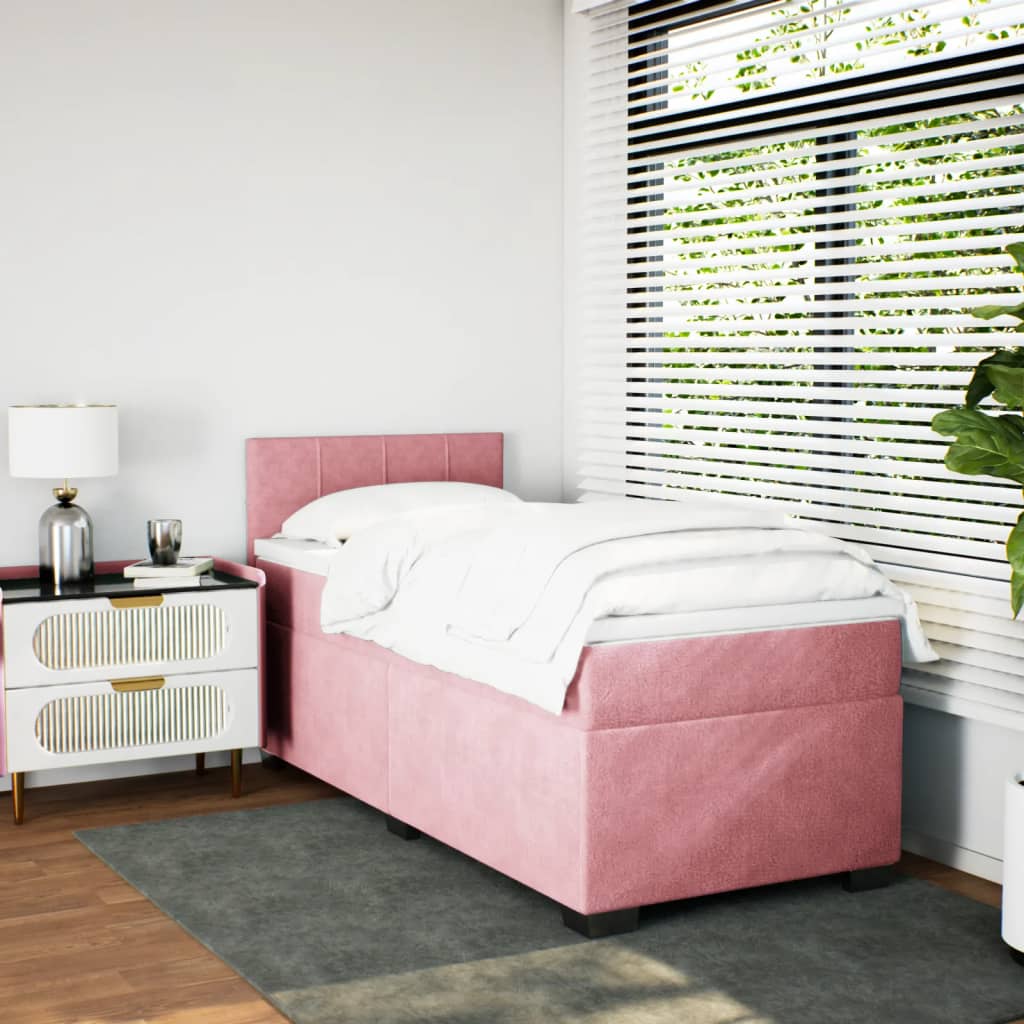 Box Spring Bed with Mattress Pink 80x200 cm Velvet