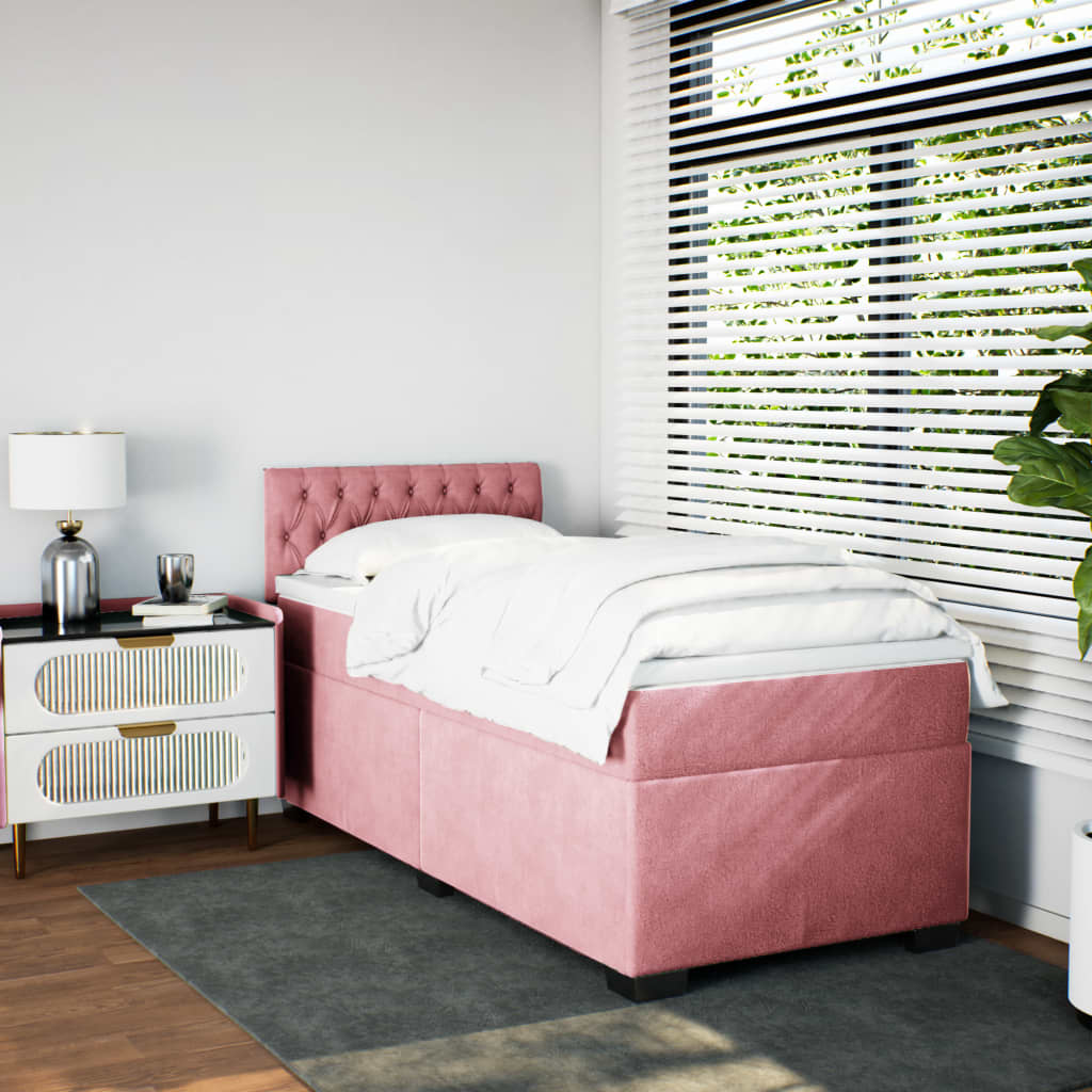 Box Spring Bed with Mattress Pink 80x200 cm Velvet