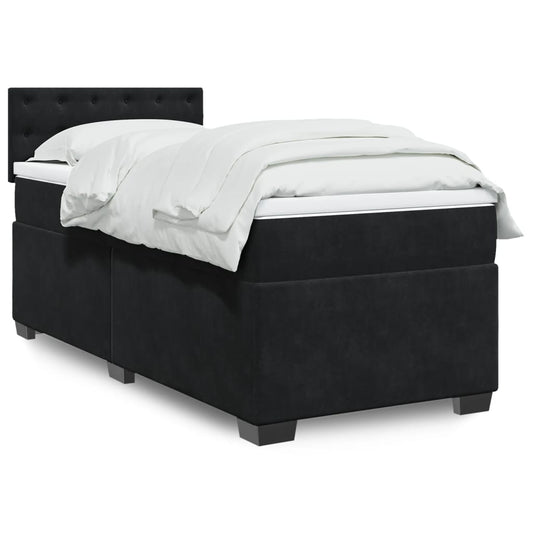 Box Spring Bed with Mattress Black 90x190 cm Velvet