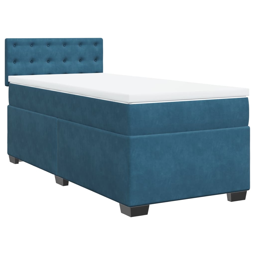 Box Spring Bed with Mattress Dark Blue 90x190 cm Velvet