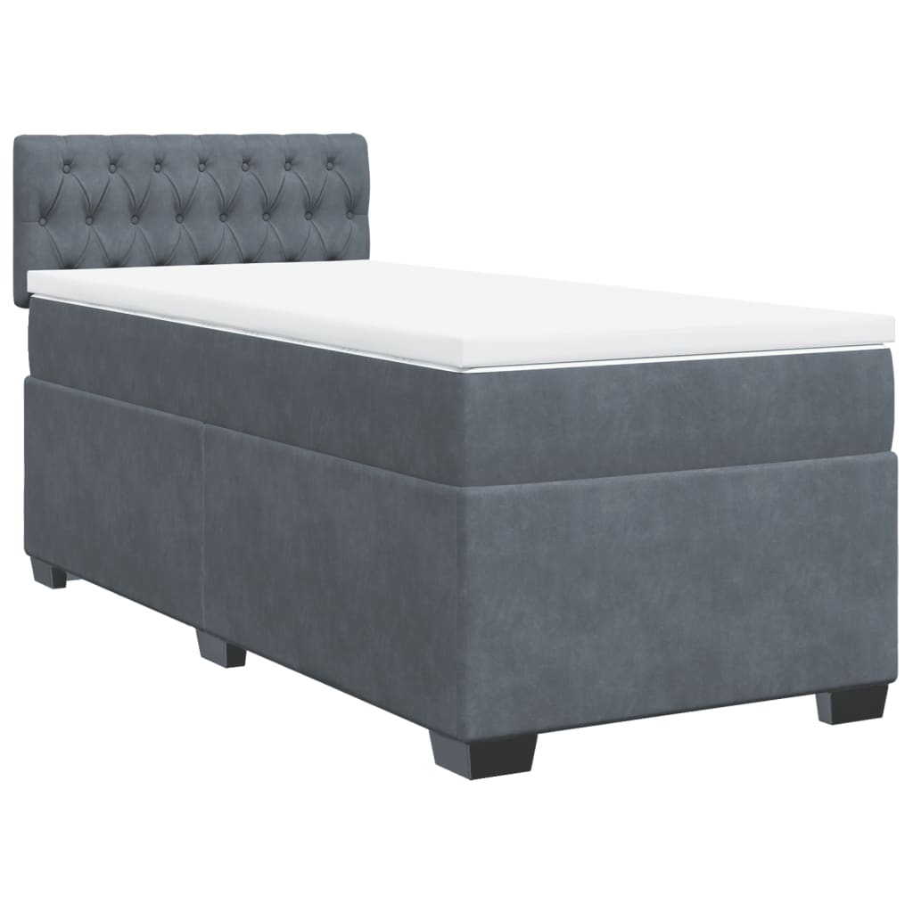 Box Spring Bed with Mattress Dark Grey 90x190 cm Velvet