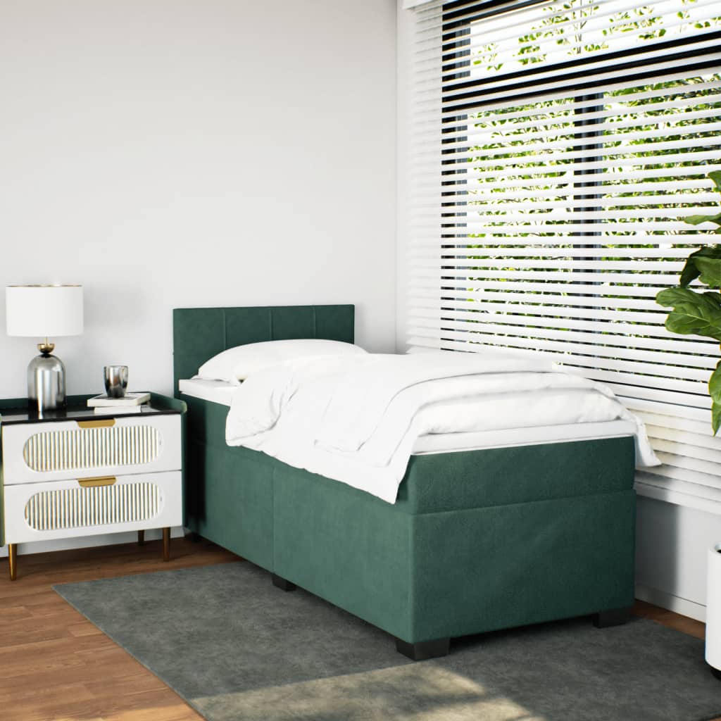 Box Spring Bed with Mattress Dark Green 90x190 cm Velvet