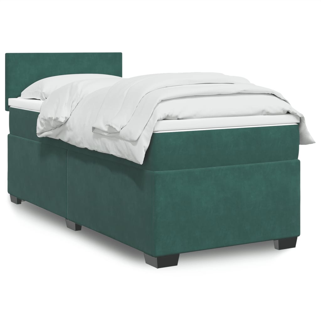 Box Spring Bed with Mattress Dark Green 90x200 cm Velvet