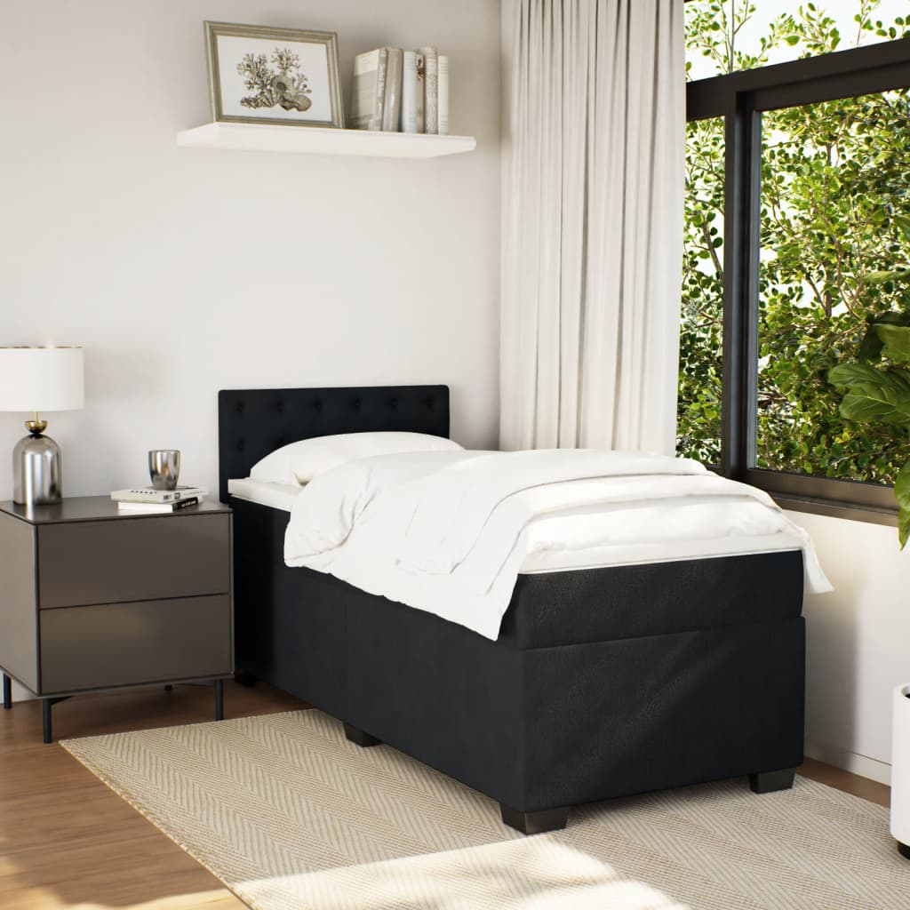 Box Spring Bed with Mattress Black 90x200 cm Velvet