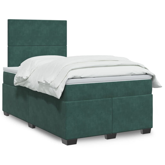 Box Spring Bed with Mattress Dark Green 120x190 cm Small Double Velvet