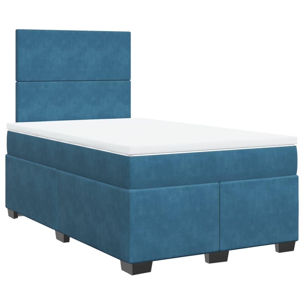 Box Spring Bed with Mattress Blue 120x190 cm Small Double Velvet