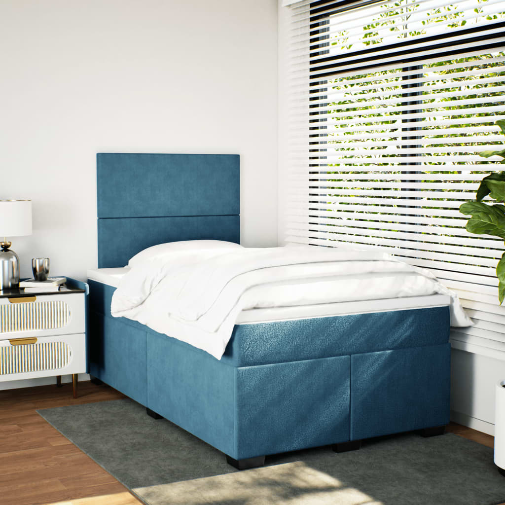 Box Spring Bed with Mattress Blue 120x190 cm Small Double Velvet