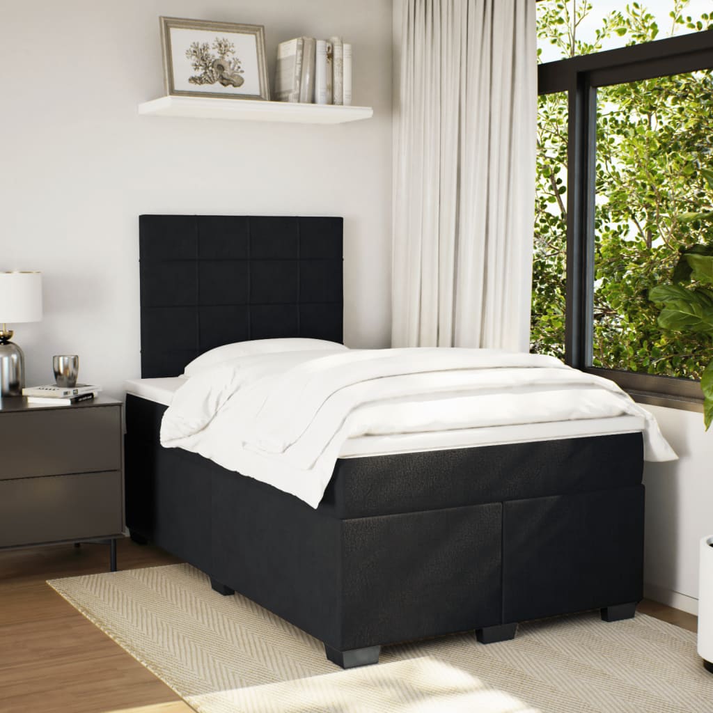 Box Spring Bed with Mattress Black 120x190 cm Small Double Velvet