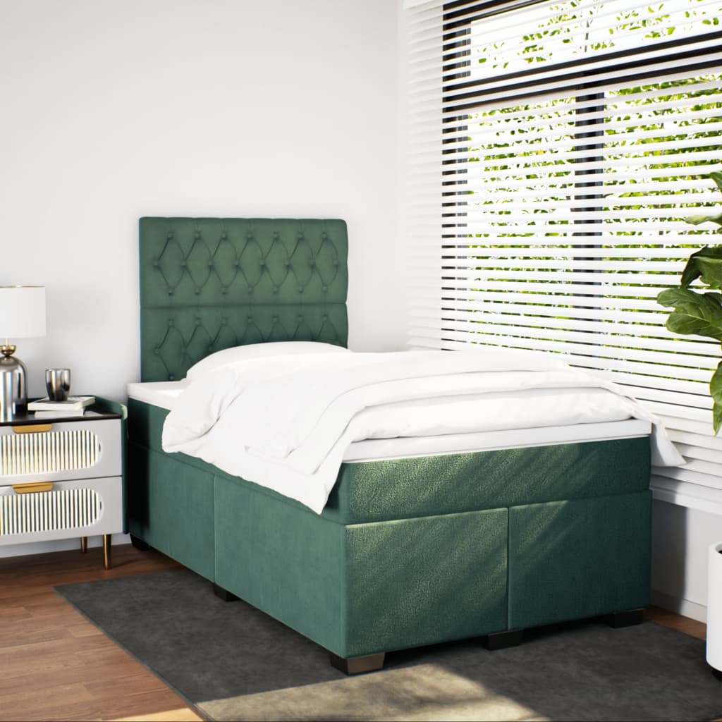 Box Spring Bed with Mattress Dark Green 120x190 cm Small Double Velvet