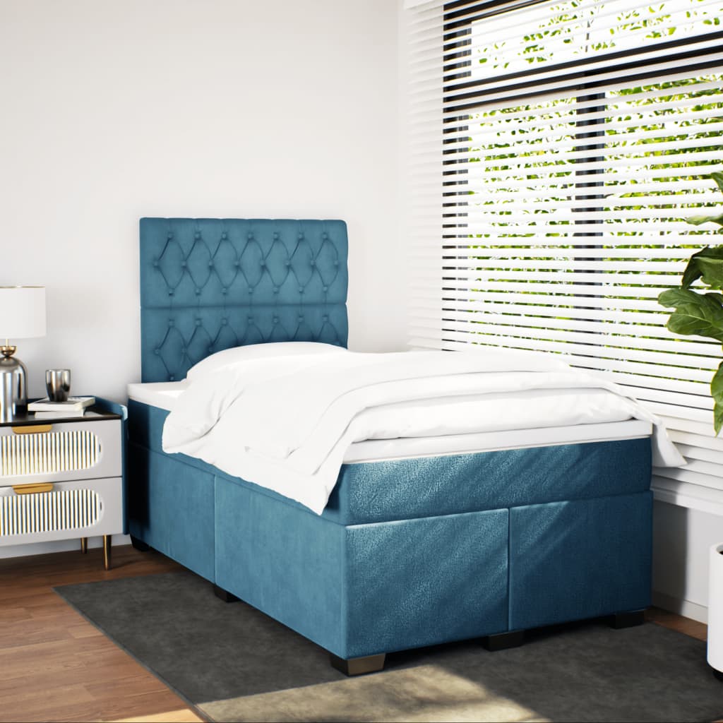 Box Spring Bed with Mattress Blue 120x190 cm Small Double Velvet