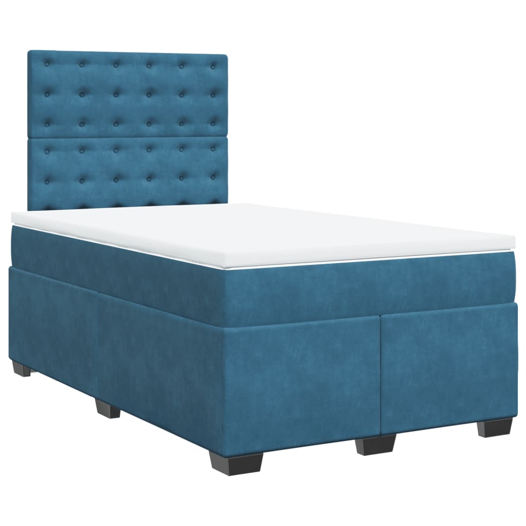 Box Spring Bed with Mattress Blue 120x190 cm Small Double Velvet