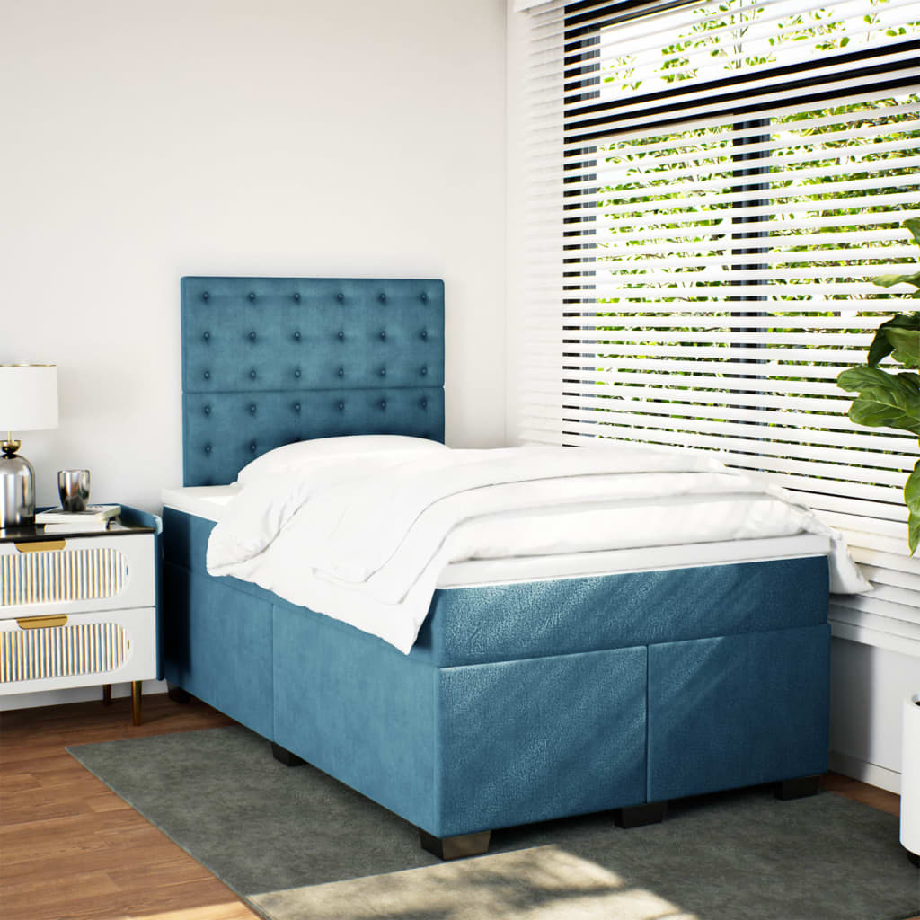 Box Spring Bed with Mattress Blue 120x190 cm Small Double Velvet