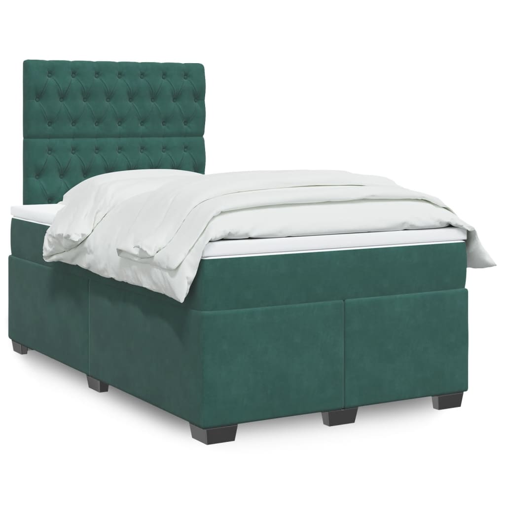 Box Spring Bed with Mattress Dark Green 120x200 cm Velvet