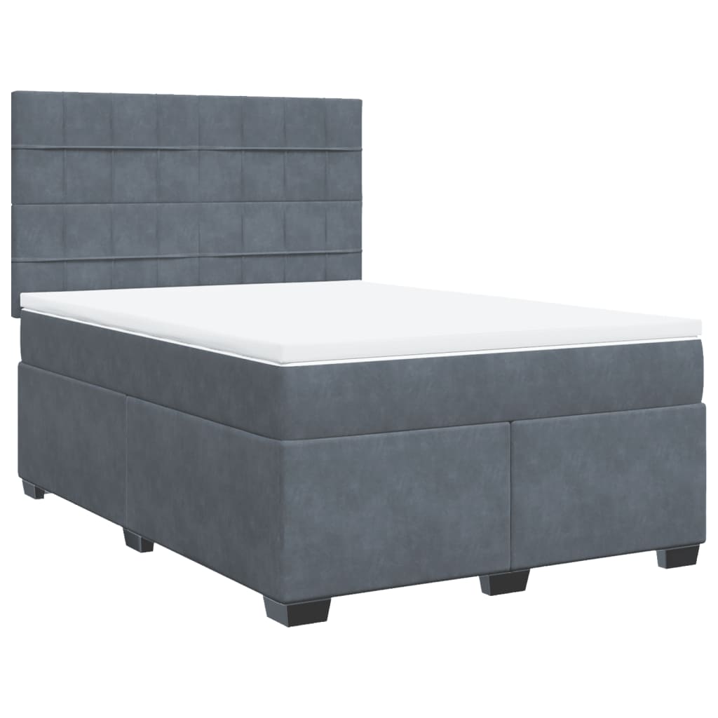 Box Spring Bed with Mattress Dark Grey 140x190 cm Velvet