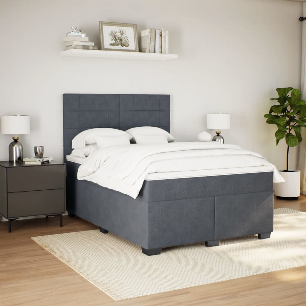 Box Spring Bed with Mattress Dark Grey 140x190 cm Velvet