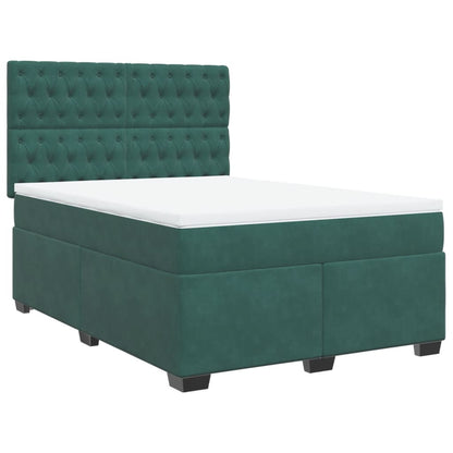 Box Spring Bed with Mattress Dark Green 140x190 cm Velvet