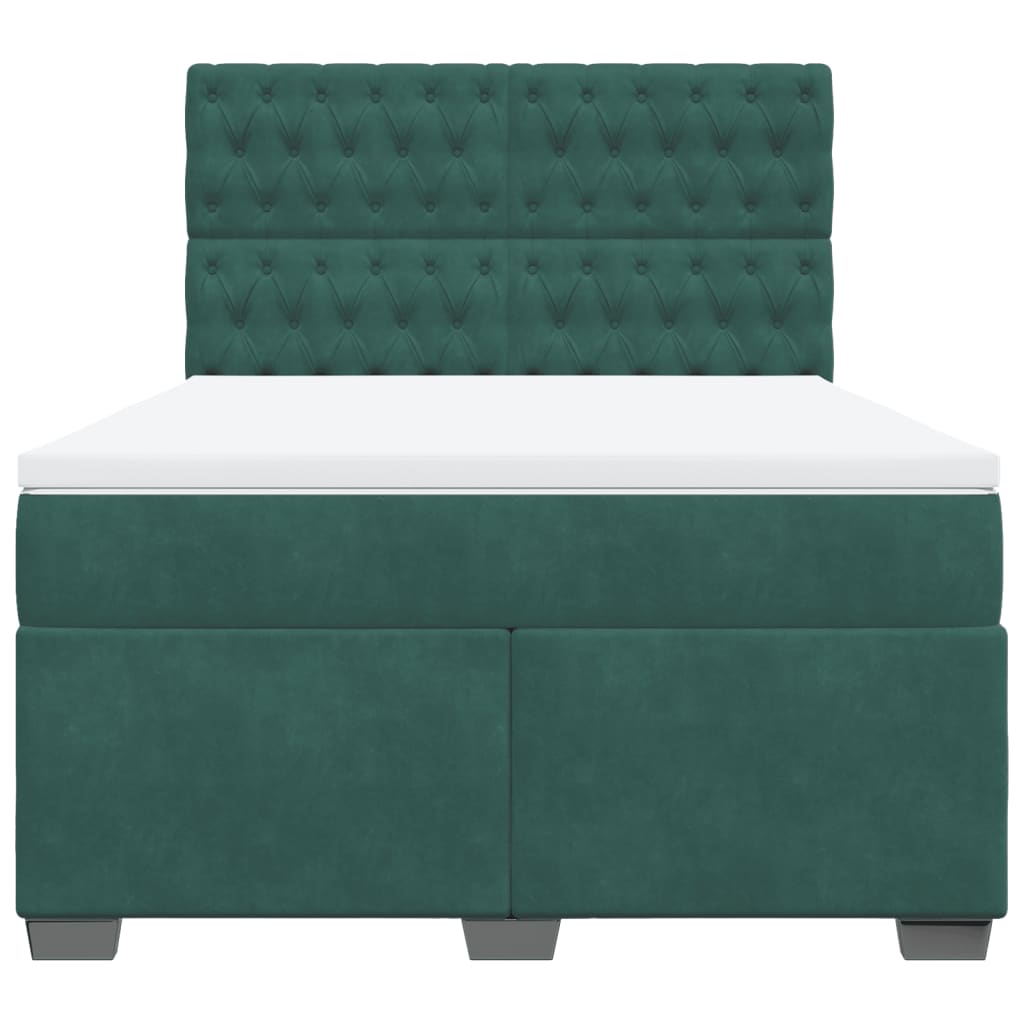 Box Spring Bed with Mattress Dark Green 140x190 cm Velvet