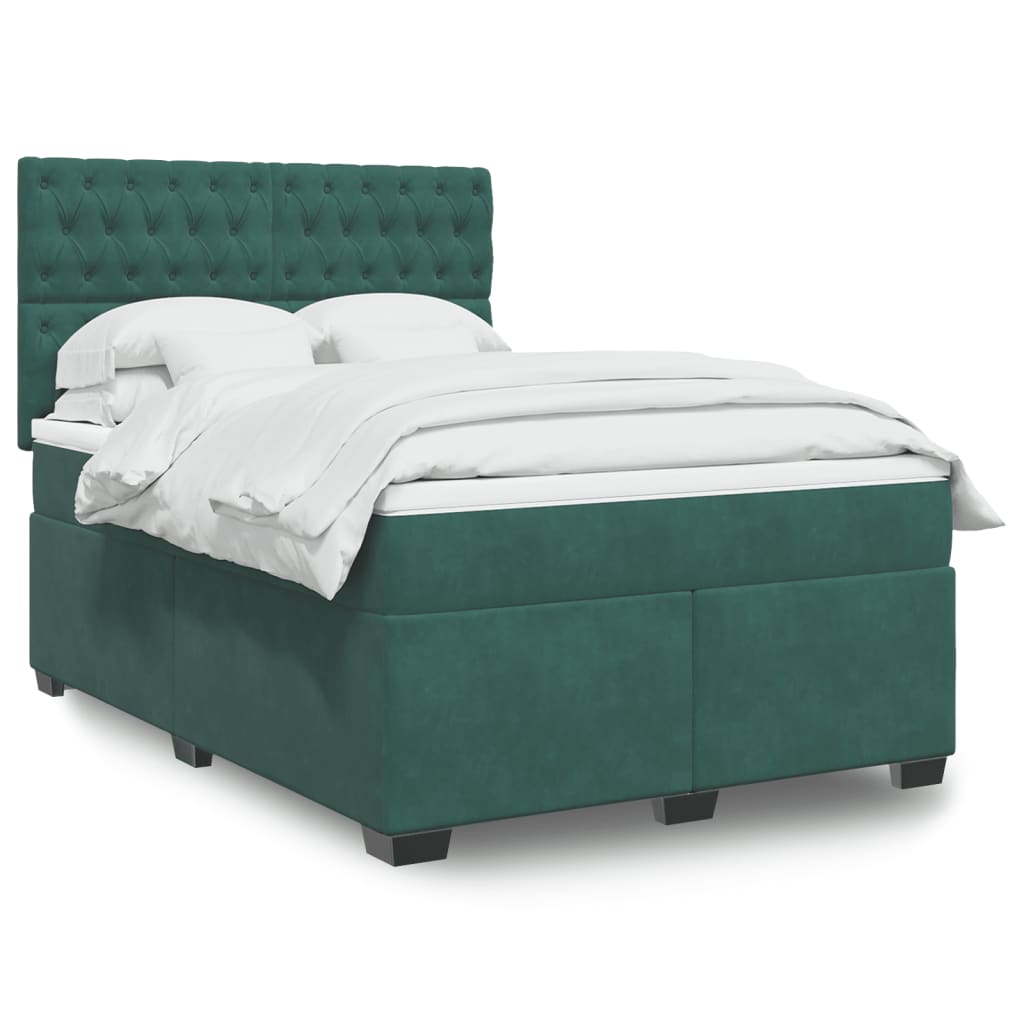 Box Spring Bed with Mattress Dark Green 140x190 cm Velvet