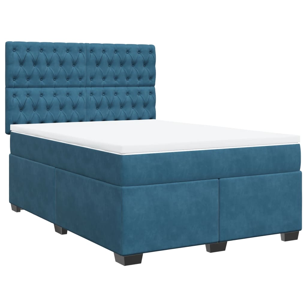 Box Spring Bed with Mattress Blue 140x190 cm Velvet