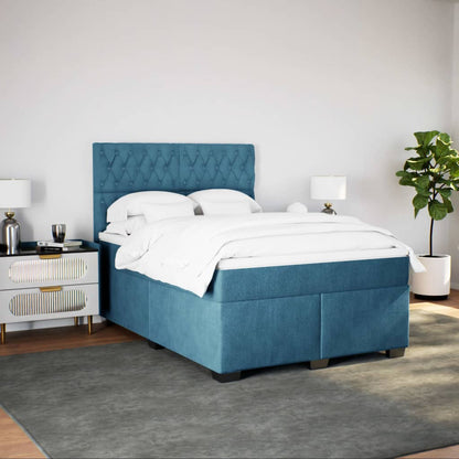 Box Spring Bed with Mattress Blue 140x190 cm Velvet