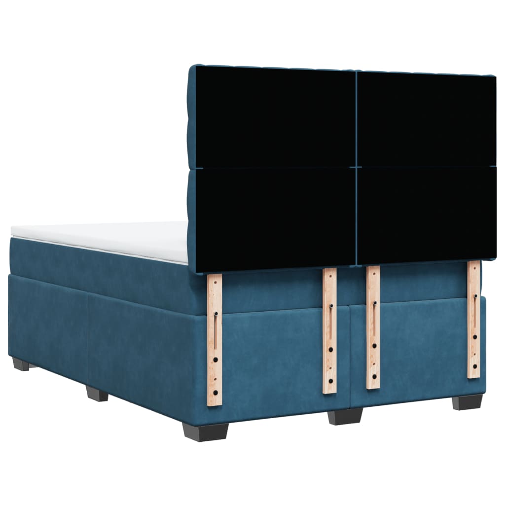 Box Spring Bed with Mattress Blue 140x190 cm Velvet