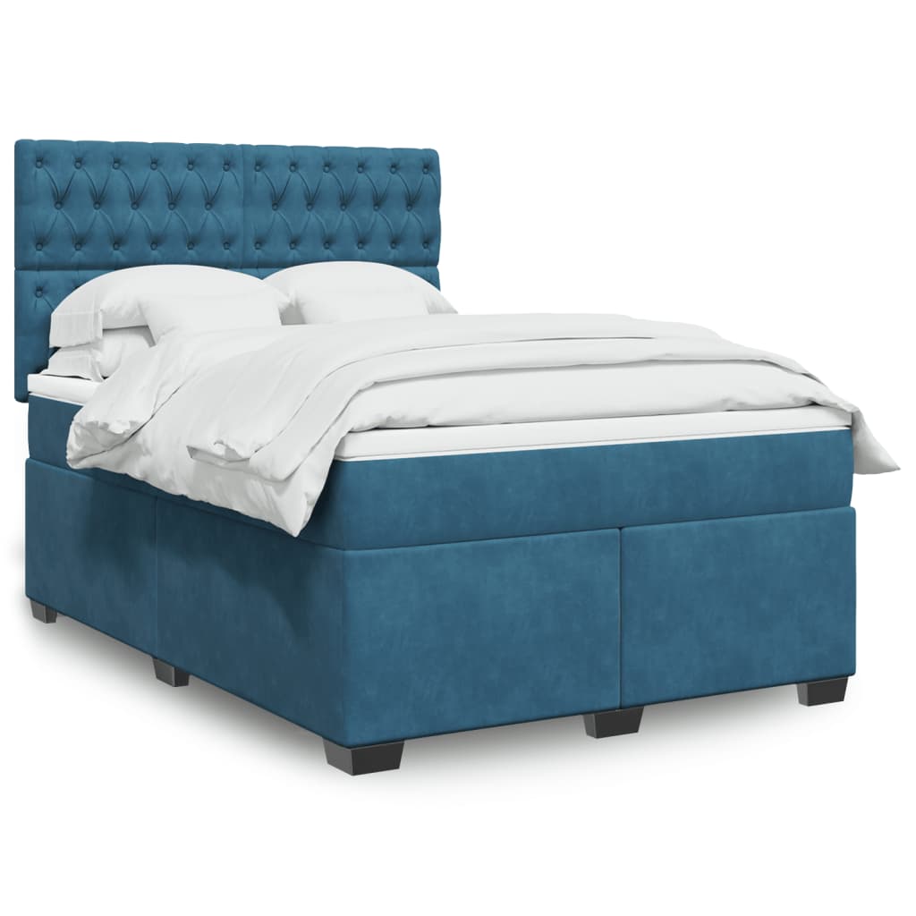 Box Spring Bed with Mattress Blue 140x190 cm Velvet