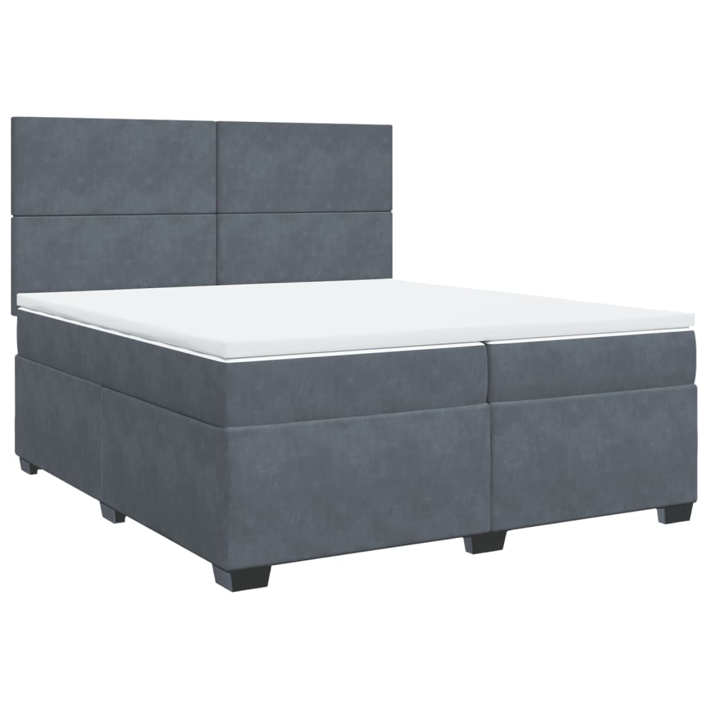 Box Spring Bed with Mattress Dark Grey 200x200 cm Velvet