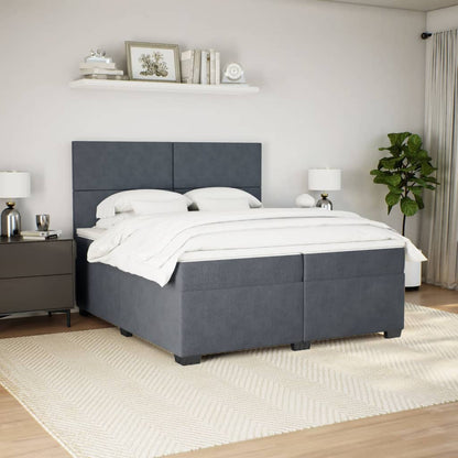 Box Spring Bed with Mattress Dark Grey 200x200 cm Velvet