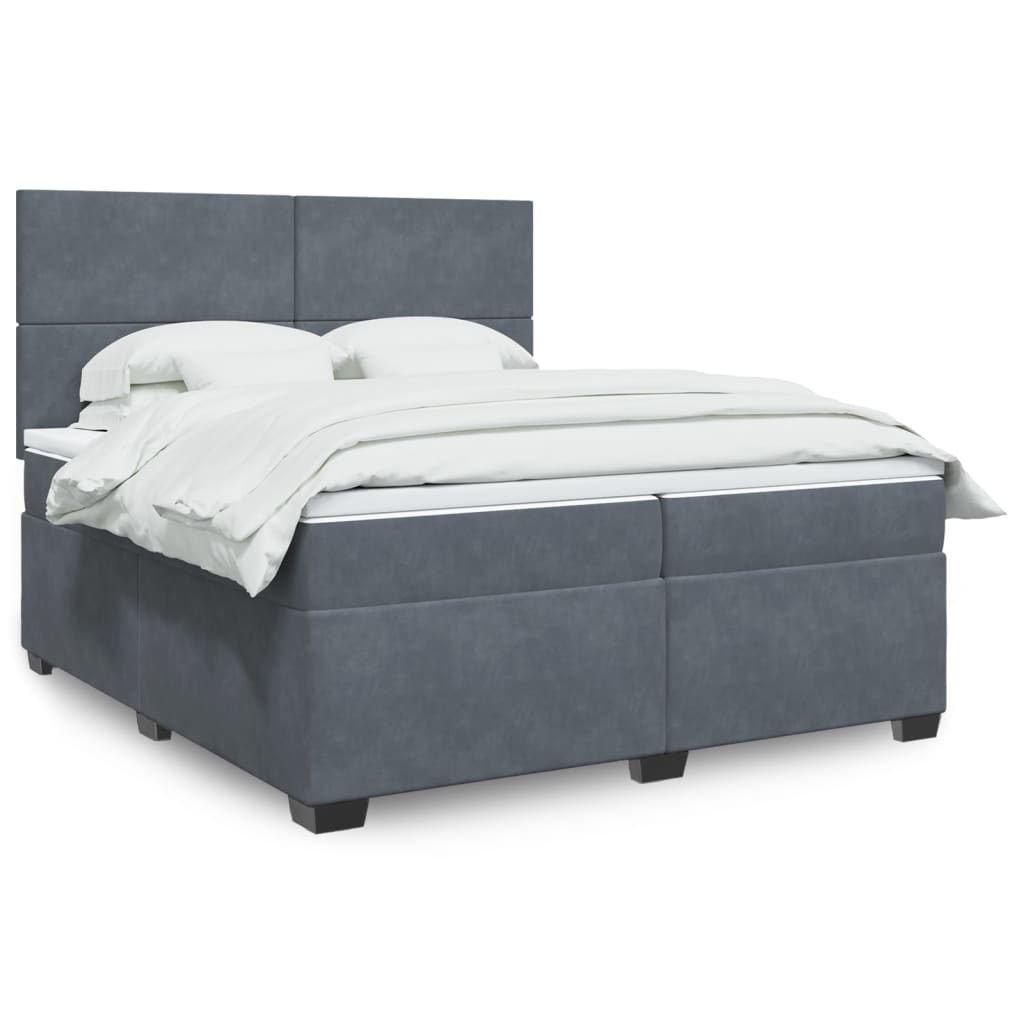 Box Spring Bed with Mattress Dark Grey 200x200 cm Velvet