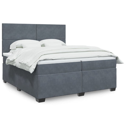 Box Spring Bed with Mattress Dark Grey 200x200 cm Velvet