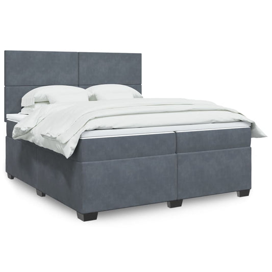 Box Spring Bed with Mattress Dark Grey 200x200 cm Velvet