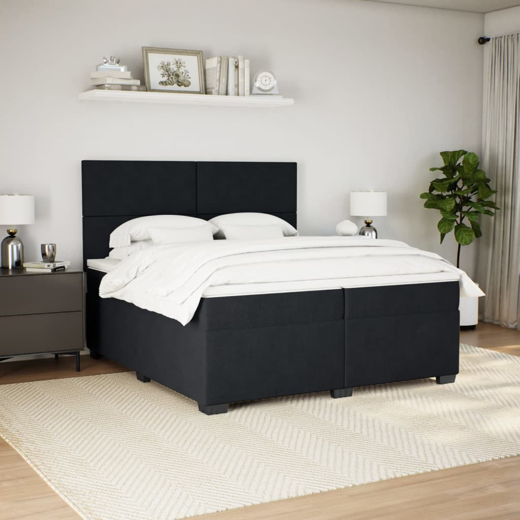 Box Spring Bed with Mattress Black 200x200 cm Velvet