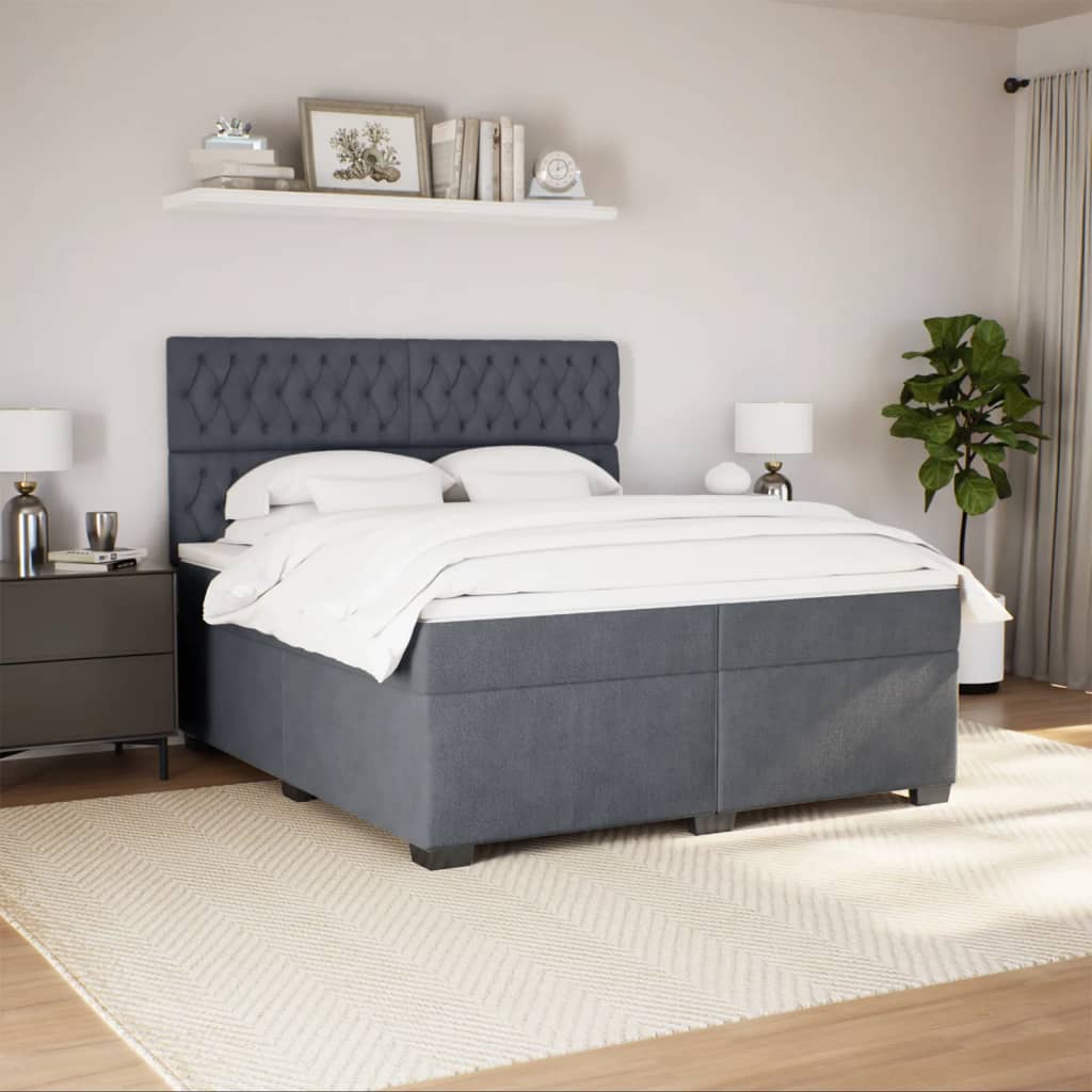 Box Spring Bed with Mattress Dark Grey 200x200 cm Velvet