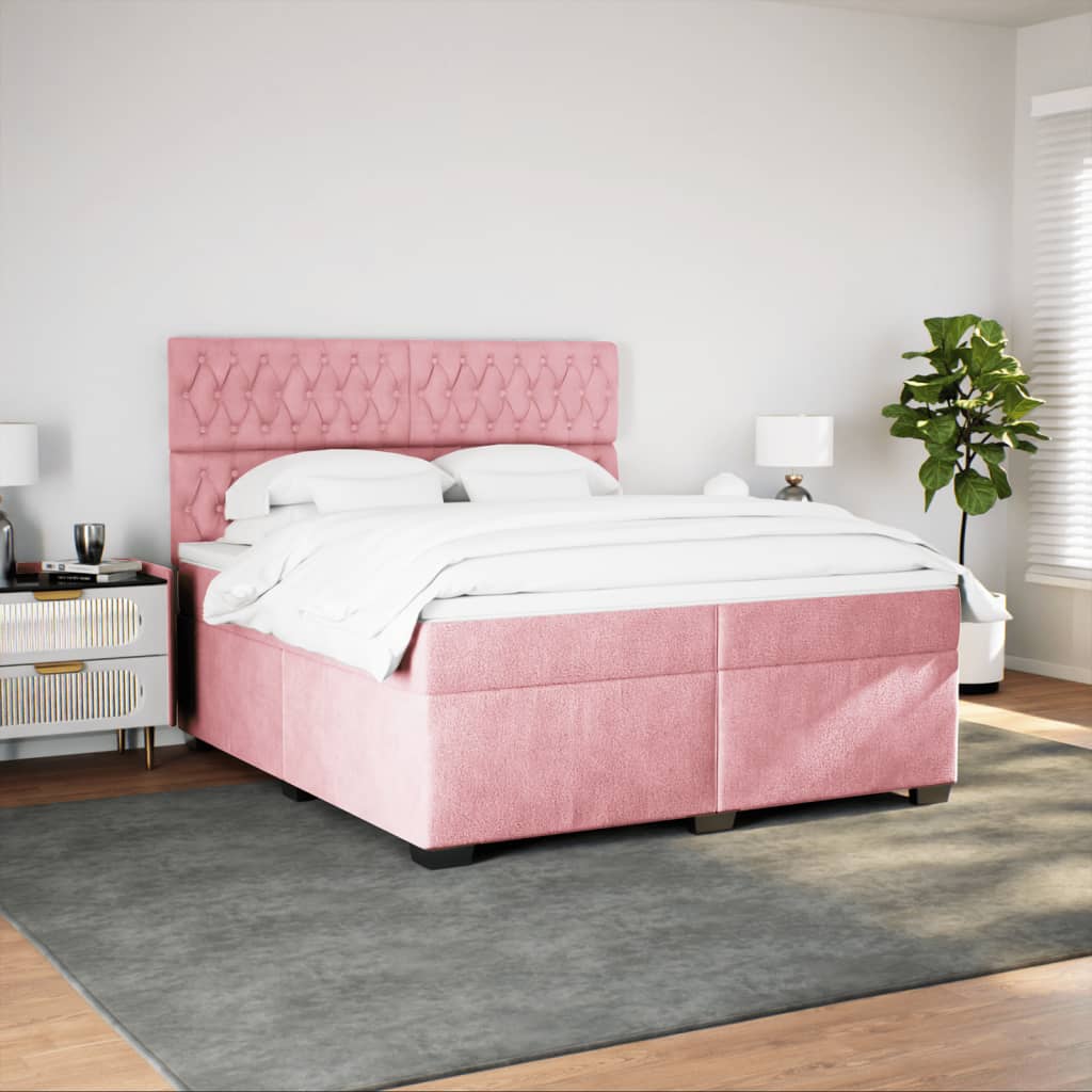 Box Spring Bed with Mattress Pink 200x200 cm Velvet