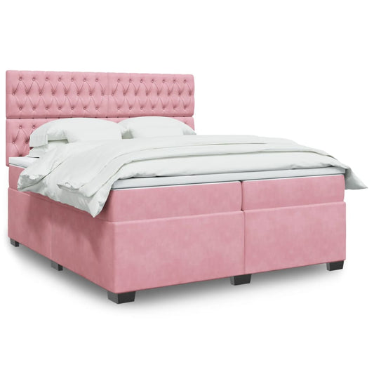 Box Spring Bed with Mattress Pink 200x200 cm Velvet