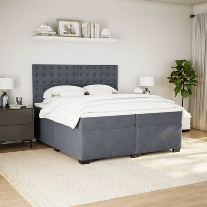 Box Spring Bed with Mattress Dark Grey 200x200 cm Velvet