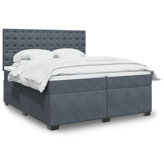 Box Spring Bed with Mattress Dark Grey 200x200 cm Velvet