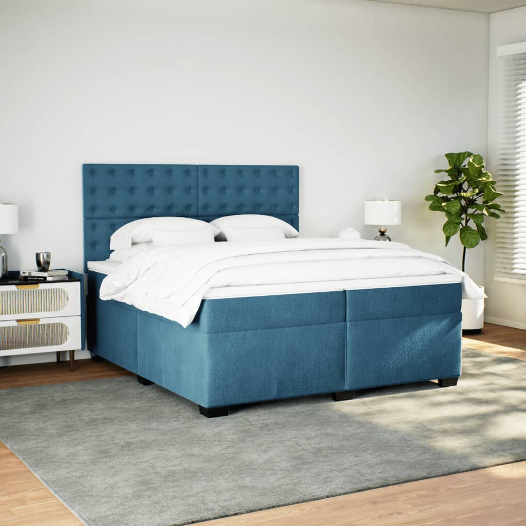 Box Spring Bed with Mattress Blue 200x200 cm Velvet