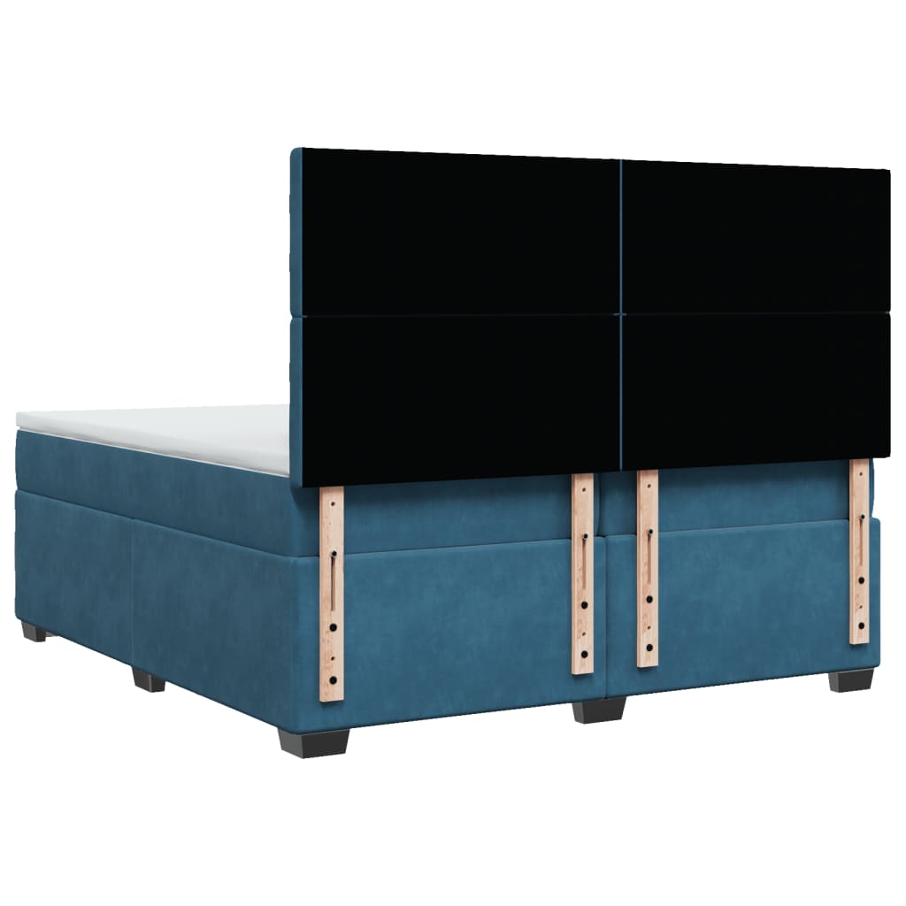 Box Spring Bed with Mattress Blue 200x200 cm Velvet