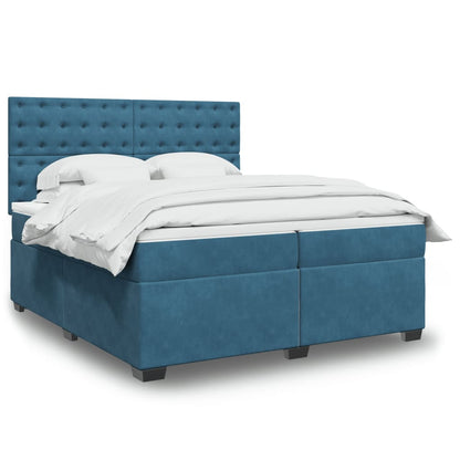 Box Spring Bed with Mattress Blue 200x200 cm Velvet