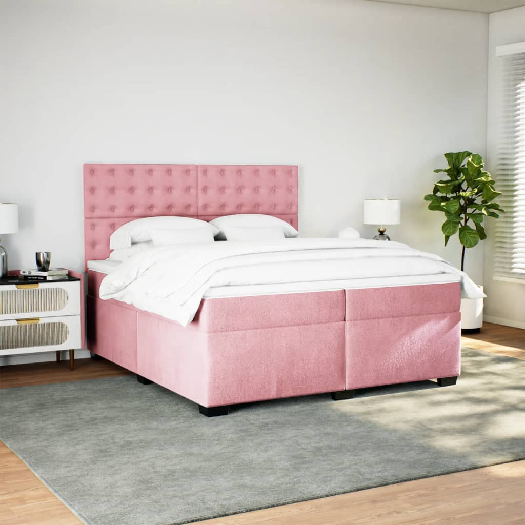 Box Spring Bed with Mattress Pink 200x200 cm Velvet