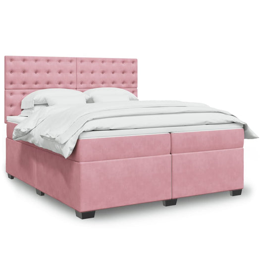 Box Spring Bed with Mattress Pink 200x200 cm Velvet