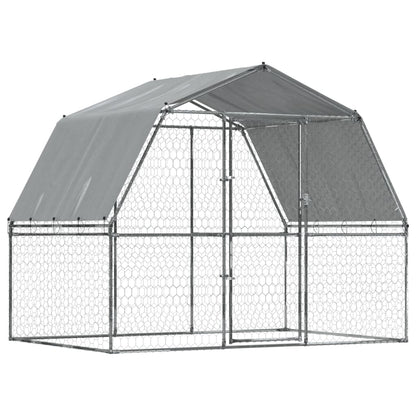 Dog Cage with Roof and Door Silver Galvanised Steel