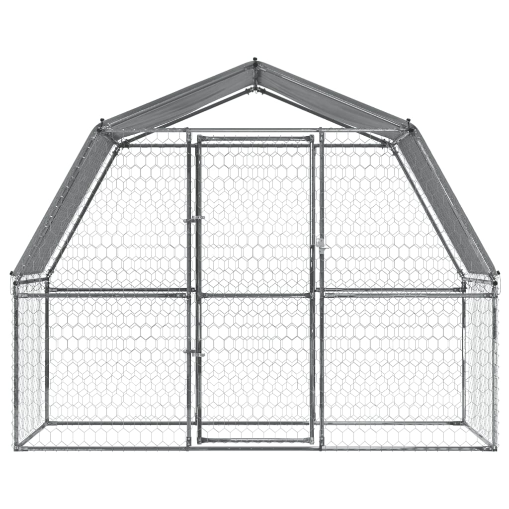 Dog Cage with Roof and Door Silver Galvanised Steel