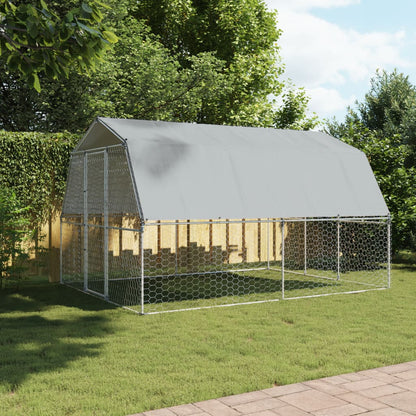 Dog Cage with Roof and Door Silver Galvanised Steel